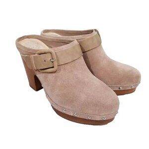 Vince Camuto Beige Suede Buckle Studded Mule